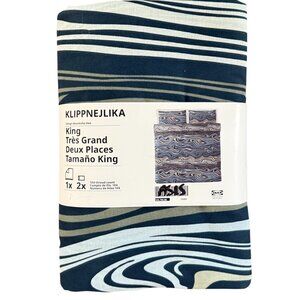 IKEA KLIPPNEJLIKA Blue Multicolor King Duvet Cover (Small Flaw)